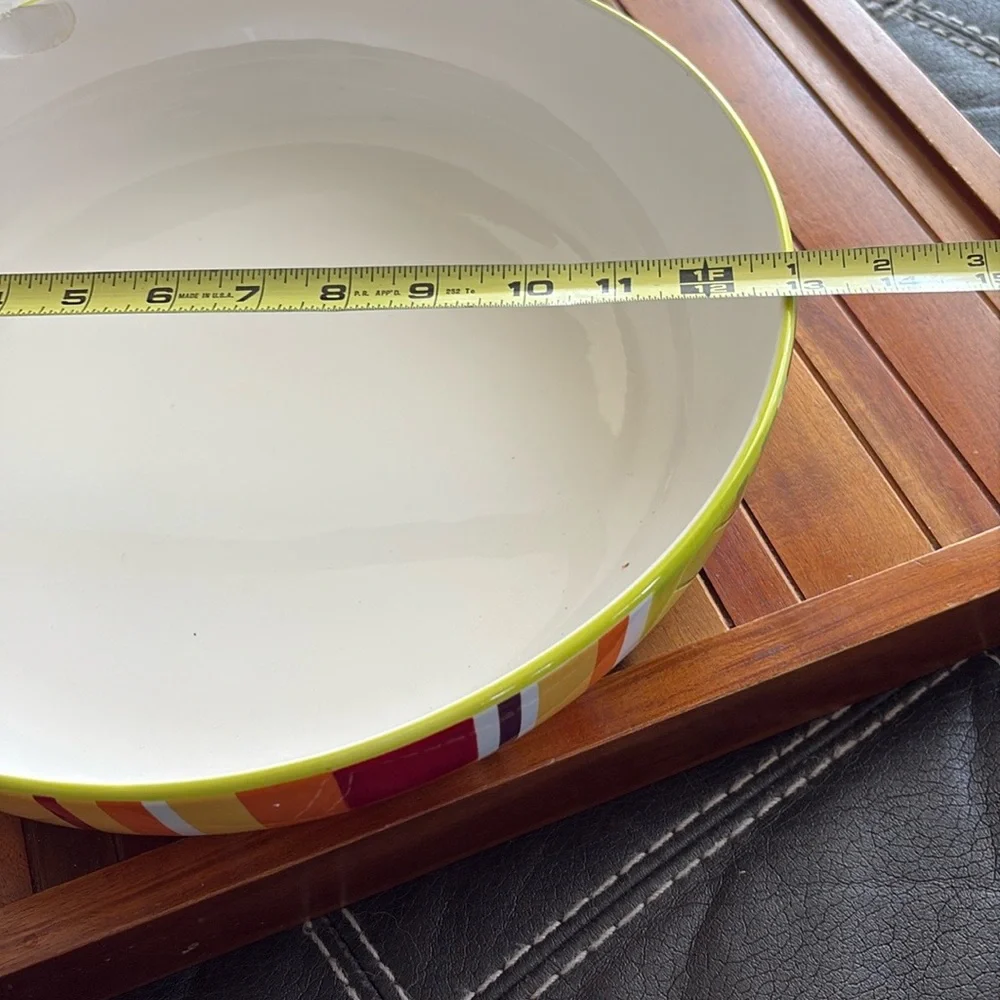 Crate&Barrel Raya Multicolor Striped Large Serving Bowl. Chipped